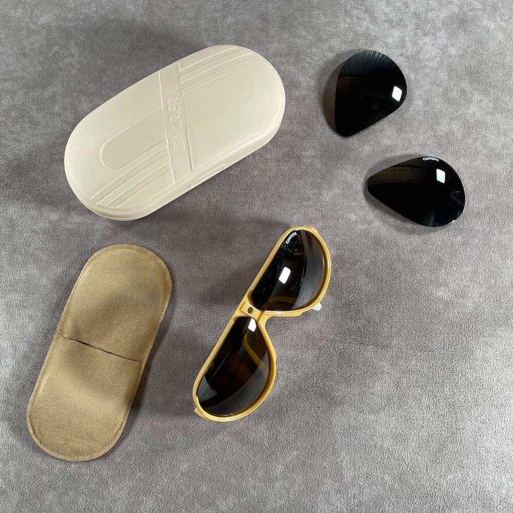 Vintage 80s Carrera Aviator Sunglasses Yellow Tan Frame Brown Lens 90s True VTG